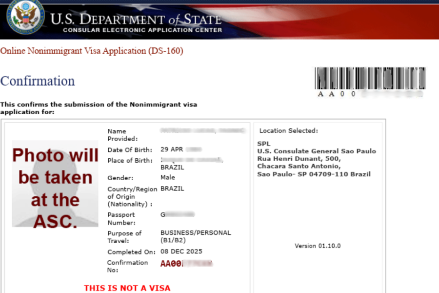 Imagem formulário visto americano